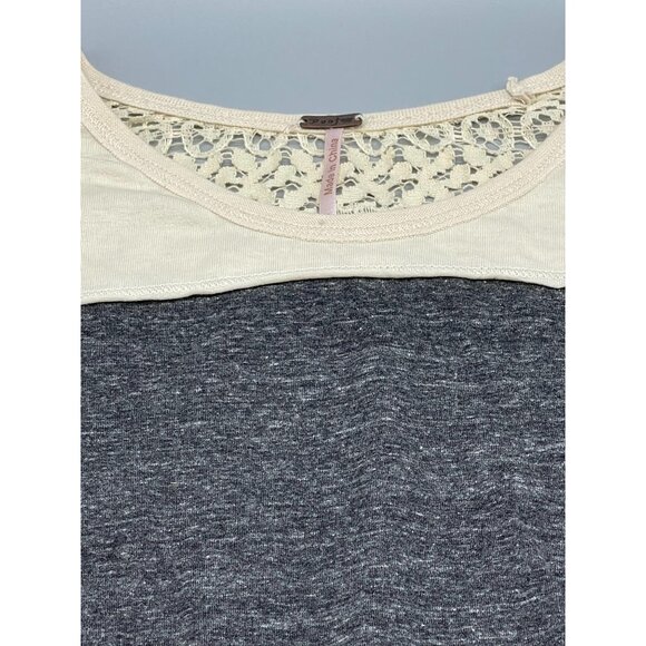 poof long sleeve shirt high low lace striped ivory gray boho cotton blend s armp - Picture 5 of 13